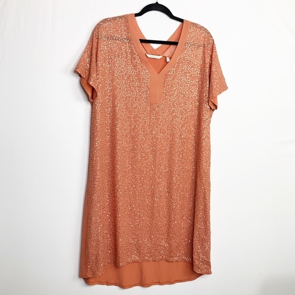 SOFT surroundings peach sequin high low hem The neck dress - Picture 9 of 13